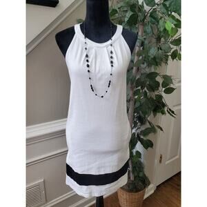 New York & Company Womens White Cotton Round Neck Sleeveless Knee Length Dress M